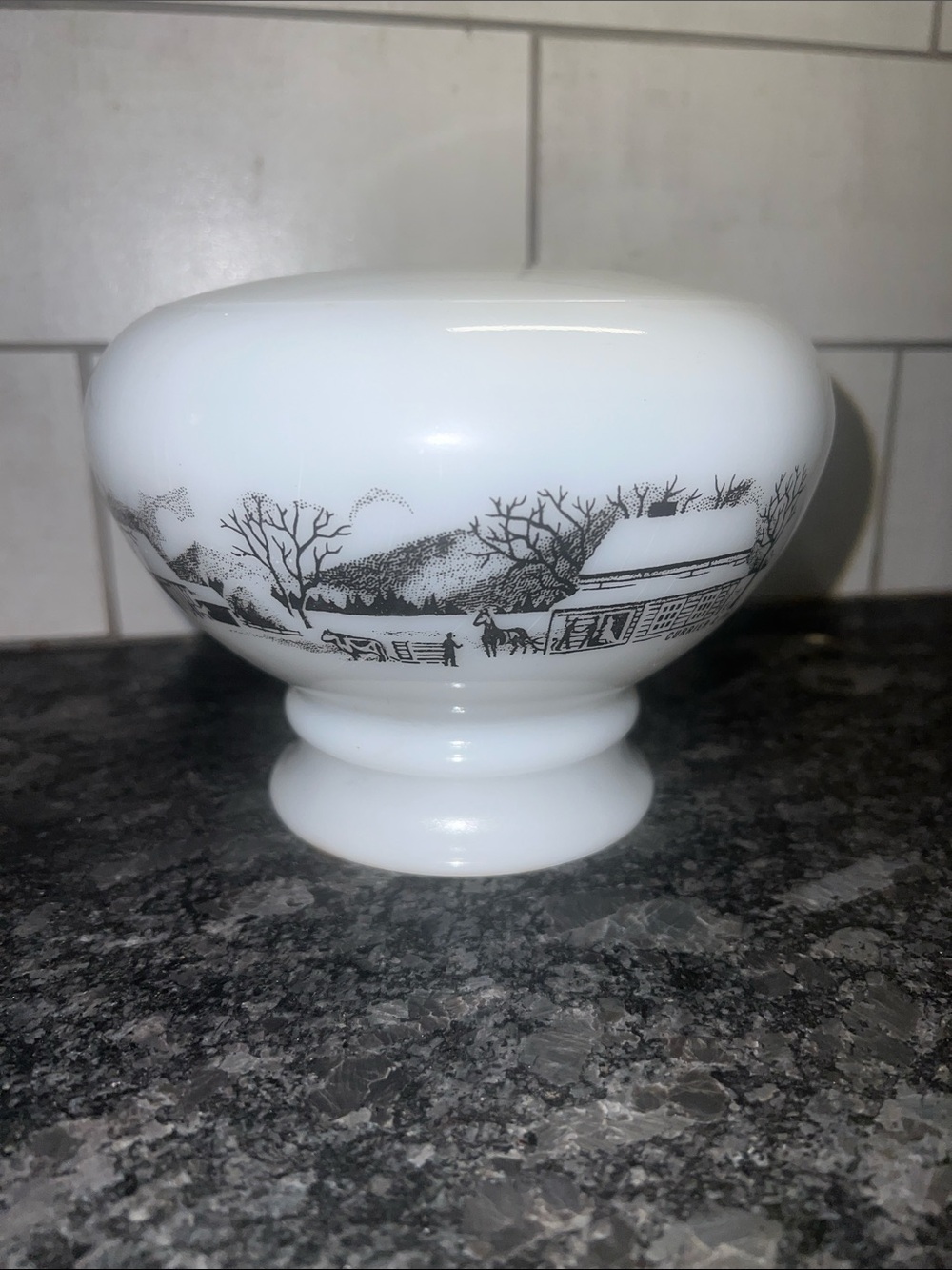 Currier and Ives White Milk Glass oil Lamp base only. See example pic.